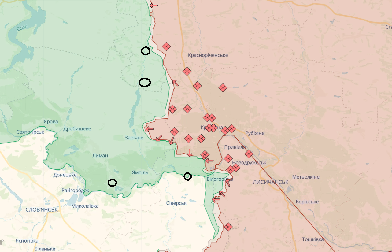 Росія активно атакує на Лиманському напрямку: спроби наступу на п'яти ділянках – карта