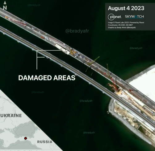 Кримський міст. З'явилися супутникові знімки ремонту переправи за місяць після удару дронами