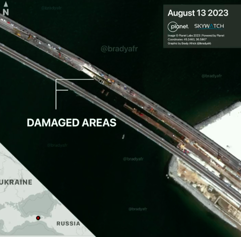 Кримський міст. З'явилися супутникові знімки ремонту переправи за місяць після удару дронами
