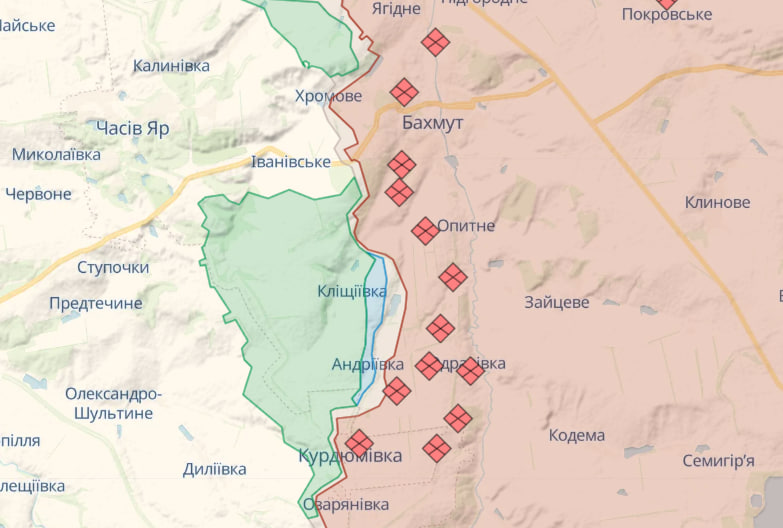 Фронт в районі Бахмута (Карта: deepstate)