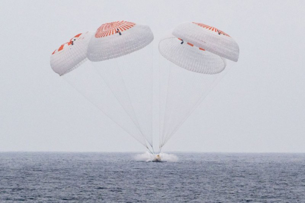 The four members of Crew-10 made a successful water landing in their Dragon capsule off the coast of California Saturday morning, with splashdown taking place as scheduled at 11:33 a.m. EDT. They return after seven-months in space as part of Expedition 73 aboard the International Space Station. NASA Photo by Keegan Barber/UPI