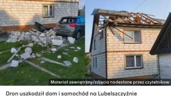Польща, пошкоджений будинок після нападу - у нього немає даху, поруч пошкоджений автомобіль