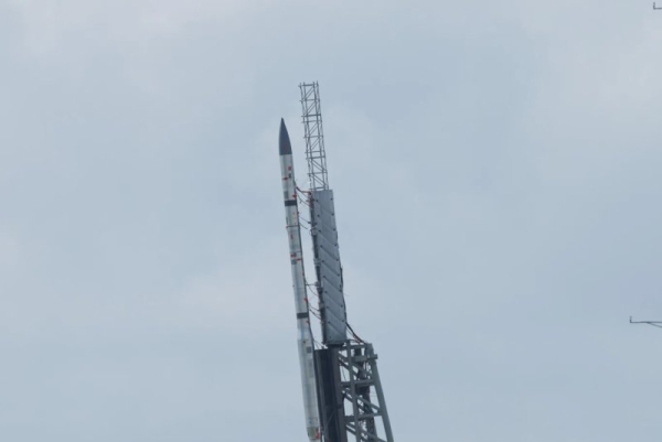 One of the three rockets for the TOMEX+ mission sits on a launcher at Wallops Flight Facility in Virginia. Photo by Danielle Johnson/NASA