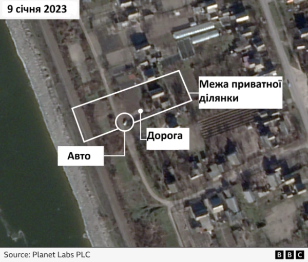 Супутниковий знімок, що показує докази використання Росією будинку дитинства Віталія в Запорізькій області